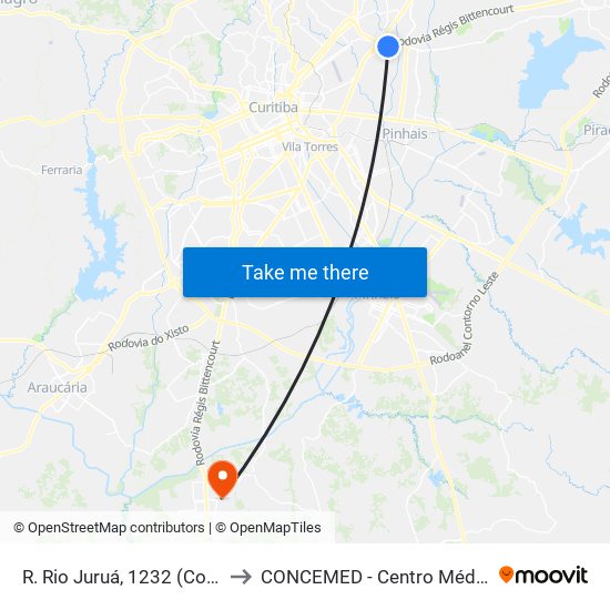R. Rio Juruá, 1232 (Copel Polo Atuba) to CONCEMED - Centro Médico e Diagnóstico map