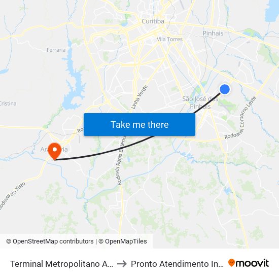 Terminal Metropolitano Afonso Pena to Pronto Atendimento Infantil (PAI) map