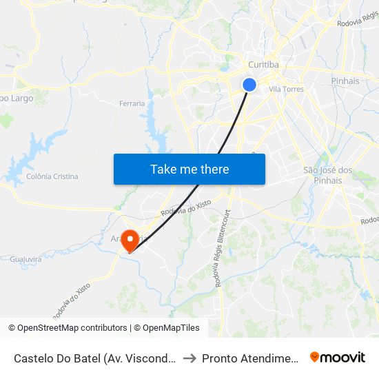 Castelo Do Batel (Av. Visconde De Guarapuava, 4610) to Pronto Atendimento Infantil (PAI) map