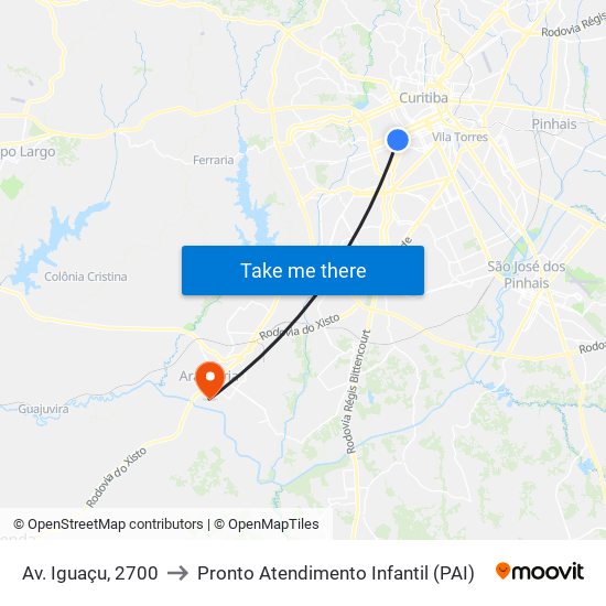 Av. Iguaçu, 2700 to Pronto Atendimento Infantil (PAI) map