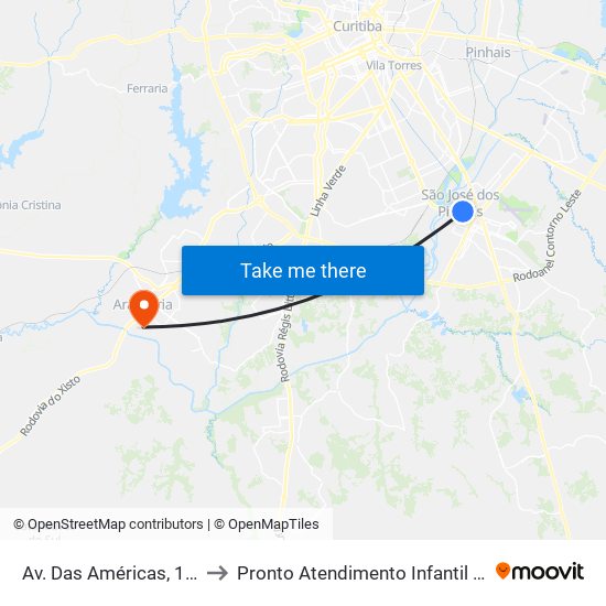 Av. Das Américas, 1111 to Pronto Atendimento Infantil (PAI) map