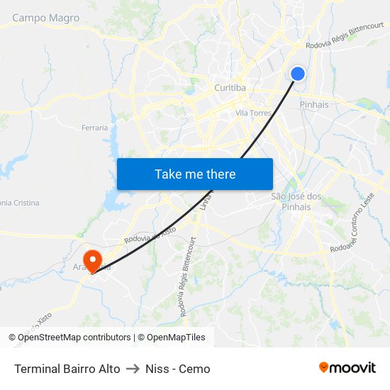 Terminal Bairro Alto to Niss - Cemo map