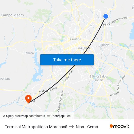 Terminal Metropolitano Maracanã to Niss - Cemo map