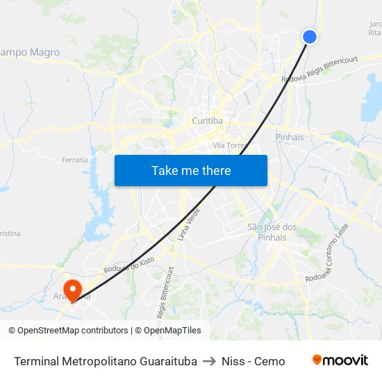 Terminal Metropolitano Guaraituba to Niss - Cemo map