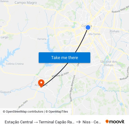 Estação Central → Terminal Capão Raso to Niss - Cemo map