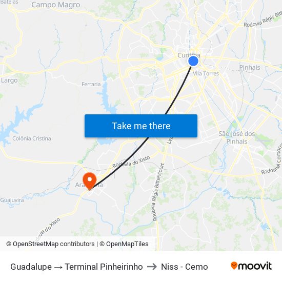 Guadalupe → Terminal Pinheirinho to Niss - Cemo map