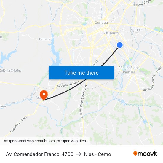 Av. Comendador Franco, 4700 to Niss - Cemo map