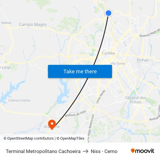 Terminal Metropolitano Cachoeira to Niss - Cemo map