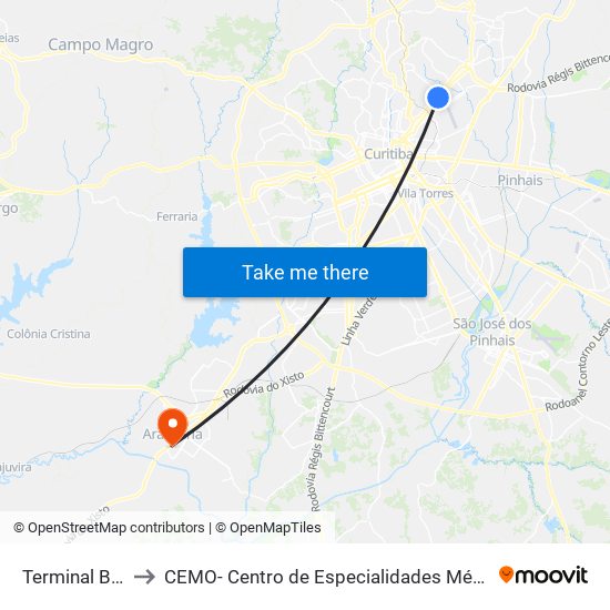 Terminal Boa Vista to CEMO- Centro de Especialidades Médicas e Odontológicas map