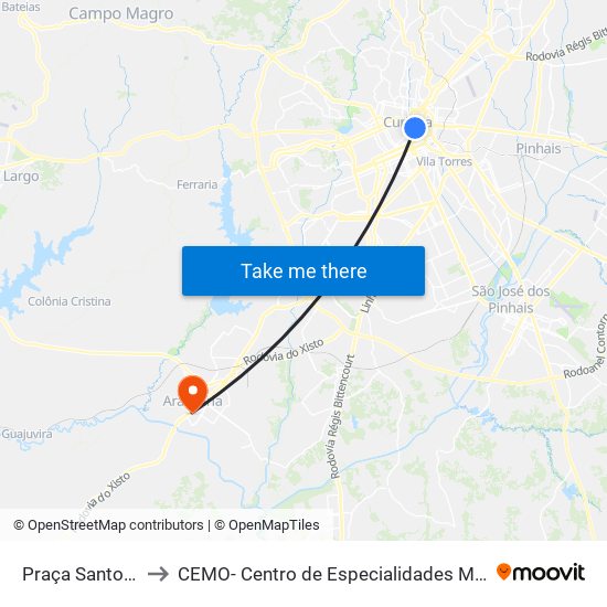 Praça Santos Andrade to CEMO- Centro de Especialidades Médicas e Odontológicas map