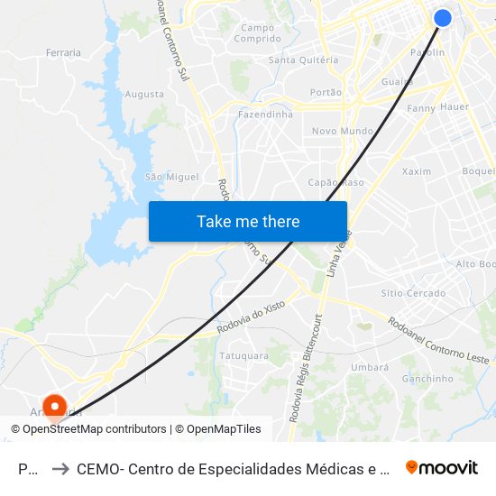 Paiol to CEMO- Centro de Especialidades Médicas e Odontológicas map