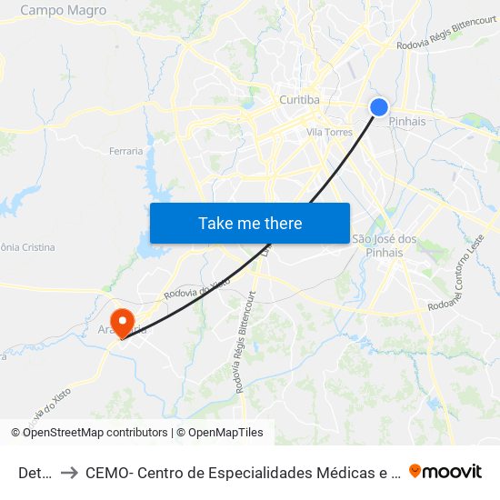 Detran to CEMO- Centro de Especialidades Médicas e Odontológicas map