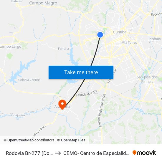 Rodovia Br-277 (Do Café) - Parque Barigui to CEMO- Centro de Especialidades Médicas e Odontológicas map