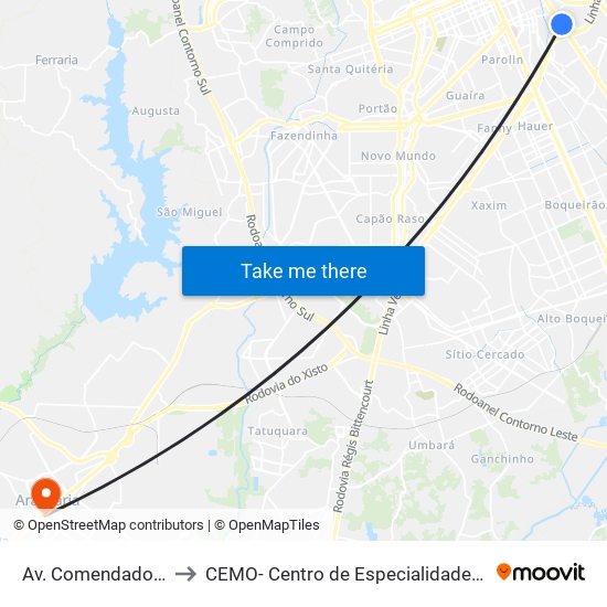 Av. Comendador Franco, 1689 to CEMO- Centro de Especialidades Médicas e Odontológicas map