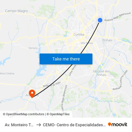 Av. Monteiro Tourinho, 1599 to CEMO- Centro de Especialidades Médicas e Odontológicas map