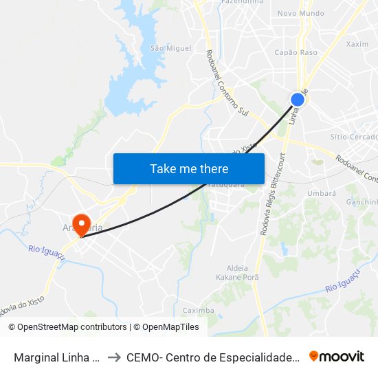 Marginal Linha Verde - Avipec to CEMO- Centro de Especialidades Médicas e Odontológicas map