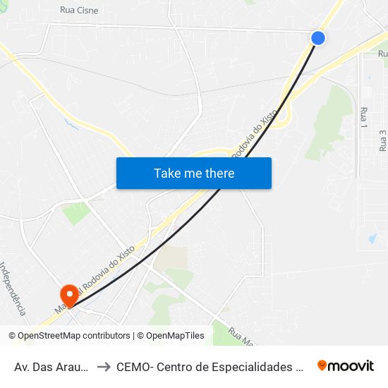 Av. Das Araucárias, 152 to CEMO- Centro de Especialidades Médicas e Odontológicas map
