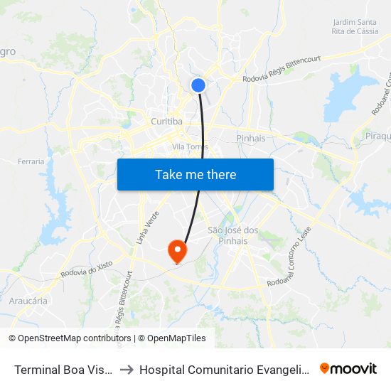 Terminal Boa Vista to Hospital Comunitario Evangelico map