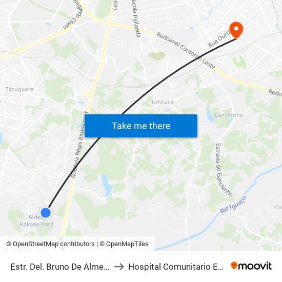 Estr. Del. Bruno De Almeida, 3617 to Hospital Comunitario Evangelico map