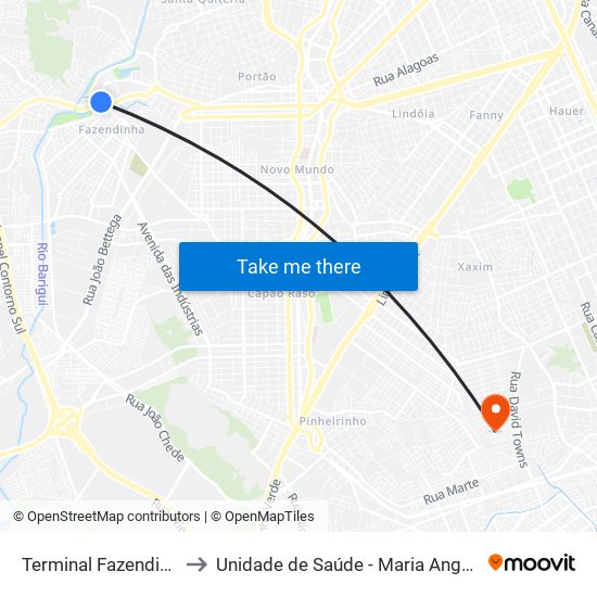 Terminal Fazendinha to Unidade de Saúde -  Maria Angélica map