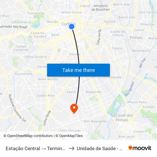 Estação Central → Terminal Santa Cândida to Unidade de Saúde -  Maria Angélica map