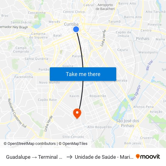 Guadalupe → Terminal Pinheirinho to Unidade de Saúde -  Maria Angélica map