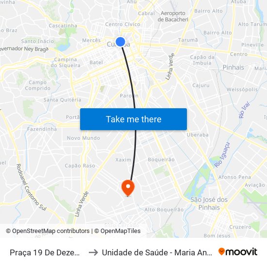 Praça 19 De Dezembro to Unidade de Saúde -  Maria Angélica map