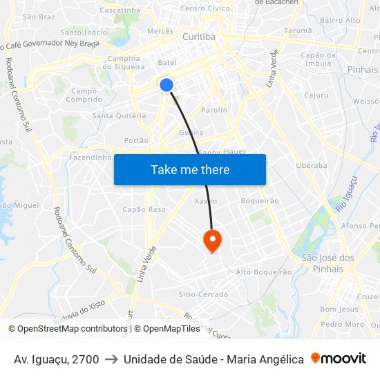 Av. Iguaçu, 2700 to Unidade de Saúde -  Maria Angélica map