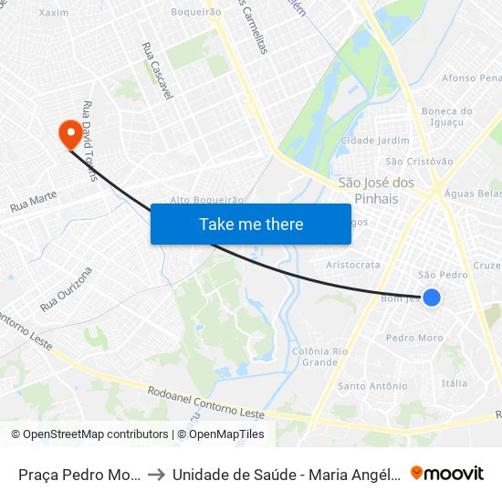 Praça Pedro Moro to Unidade de Saúde -  Maria Angélica map