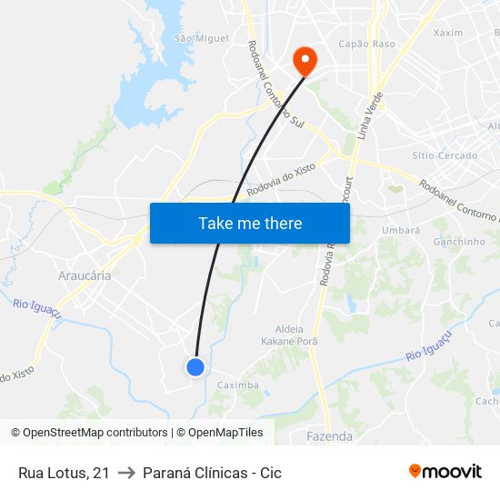 Rua Lotus, 21 to Paraná Clínicas - Cic map
