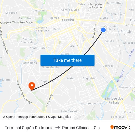 Terminal Capão Da Imbuia to Paraná Clínicas - Cic map