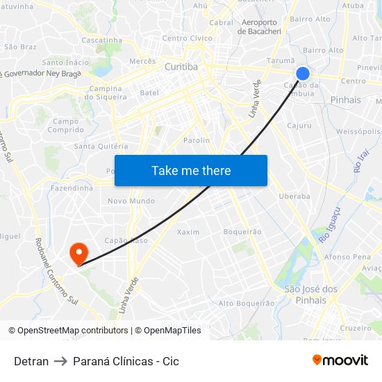 Detran to Paraná Clínicas - Cic map