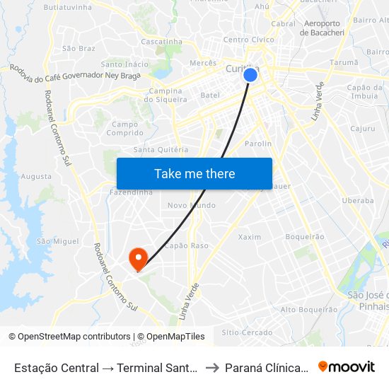 Estação Central → Terminal Santa Cândida to Paraná Clínicas - Cic map