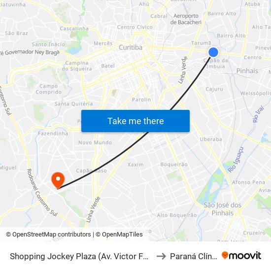 Shopping Jockey Plaza (Av. Victor Ferreira Do Amaral, 2694) to Paraná Clínicas - Cic map