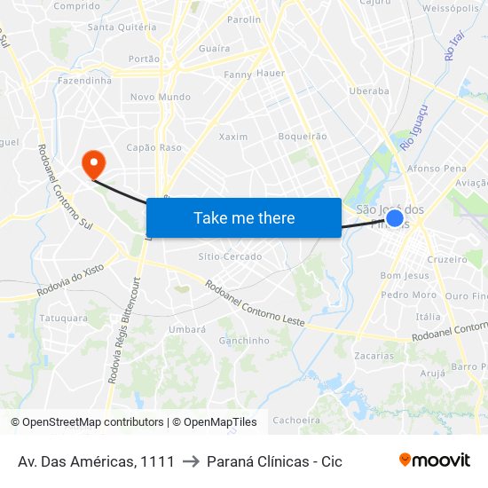 Av. Das Américas, 1111 to Paraná Clínicas - Cic map