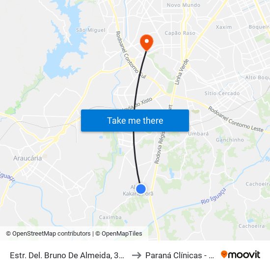 Estr. Del. Bruno De Almeida, 3986 to Paraná Clínicas - Cic map