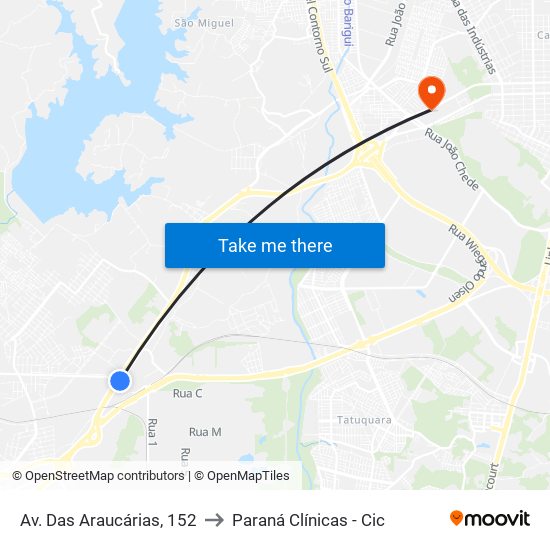 Av. Das Araucárias, 152 to Paraná Clínicas - Cic map