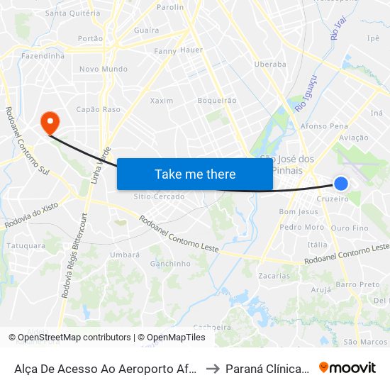 Alça De Acesso Ao Aeroporto Afonso Pena to Paraná Clínicas - Cic map