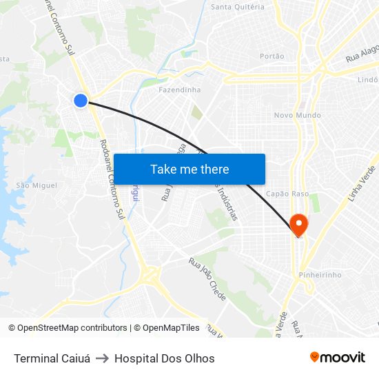 Terminal Caiuá to Hospital Dos Olhos map