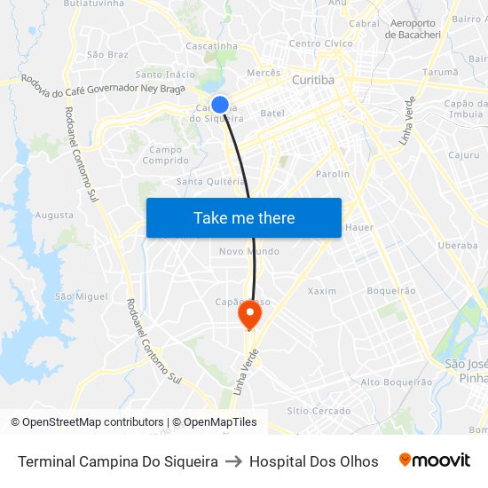 Terminal Campina Do Siqueira to Hospital Dos Olhos map