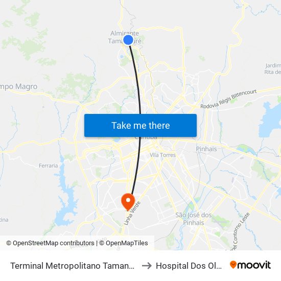 Terminal Metropolitano Tamandaré to Hospital Dos Olhos map