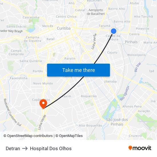 Detran to Hospital Dos Olhos map