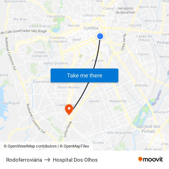 Rodoferroviária to Hospital Dos Olhos map