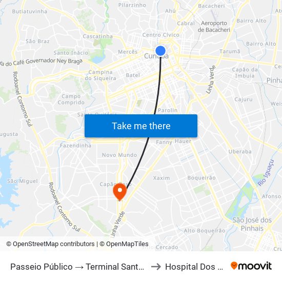 Passeio Público → Terminal Santa Cândida to Hospital Dos Olhos map