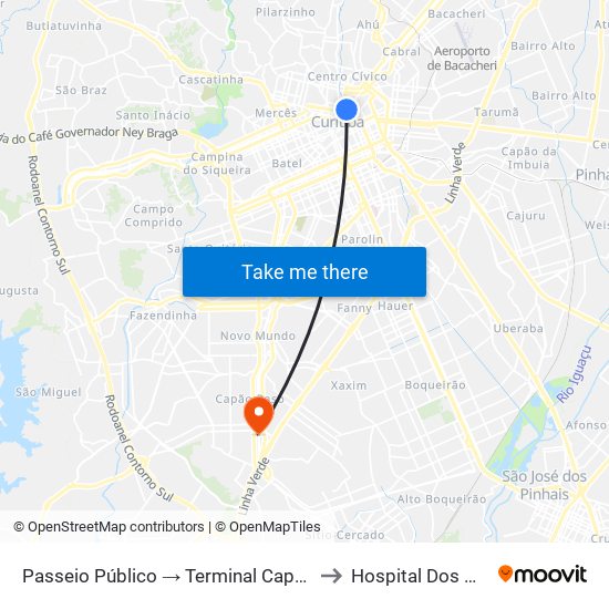 Passeio Público → Terminal Capão Raso to Hospital Dos Olhos map