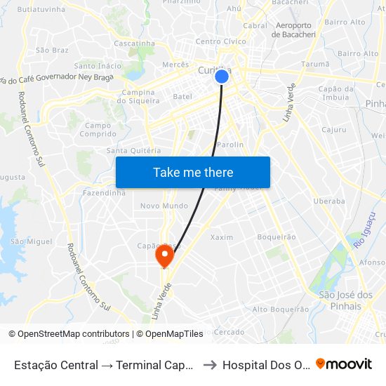 Estação Central → Terminal Capão Raso to Hospital Dos Olhos map