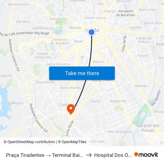 Praça Tiradentes → Terminal Bairro Alto to Hospital Dos Olhos map