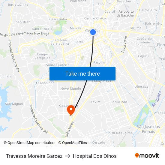 Travessa Moreira Garcez to Hospital Dos Olhos map