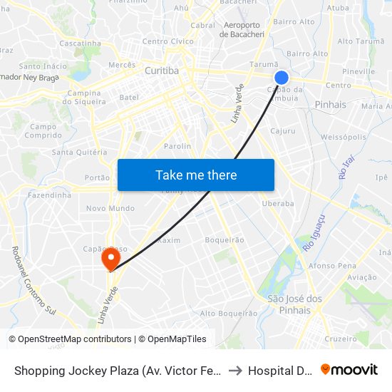Shopping Jockey Plaza (Av. Victor Ferreira Do Amaral, 2694) to Hospital Dos Olhos map