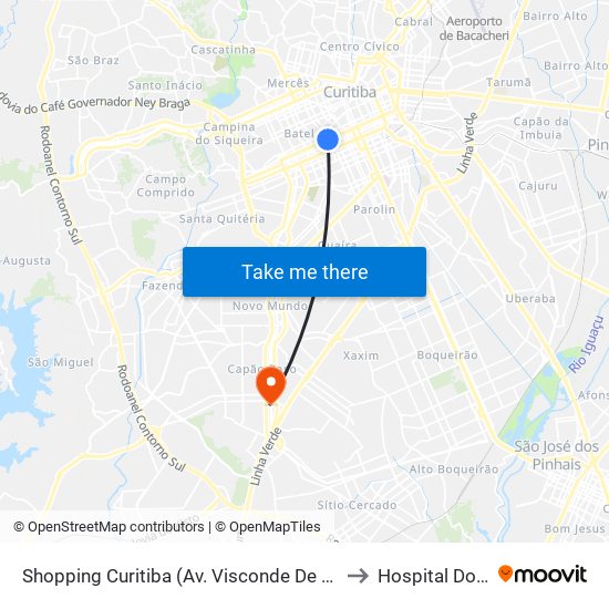 Shopping Curitiba (Av. Visconde De Guarapuava, 3850) to Hospital Dos Olhos map
